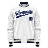 Custom White Navy Solid Color Varsity Letterman Jacket JA02240617LH464