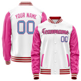 Custom White Pink Solid Color Varsity Letterman Jacket JA02240617LH468