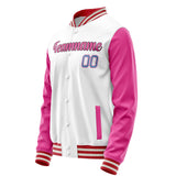 Custom White Pink Solid Color Varsity Letterman Jacket JA02240617LH468