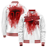 Custom White Red 3D Pattern Design Varsity Letterman Jacket