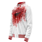 Custom White Red 3D Pattern Design Varsity Letterman Jacket JA02240617LH473