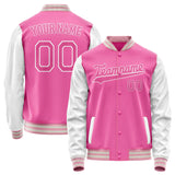 Custom Pink White Solid Color Varsity Letterman Jacket JA02240617SH322