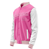 Custom Pink White Solid Color Varsity Letterman Jacket JA02240617SH322