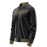 Custom Black Old-Gold Solid Color Varsity Letterman Jacket JA02240617XF001