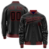 Custom Black Crimson Solid Color Varsity Letterman Jacket