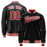 Custom Black Red Solid Color Varsity Letterman Jacket JA02240617XF006