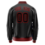 Custom Black Crimson Solid Color Varsity Letterman Jacket JA02240617XF007