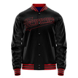 Custom Black Crimson Solid Color Varsity Letterman Jacket JA02240617XF007