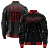 Custom Black Crimson Solid Color Varsity Letterman Jacket