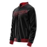 Custom Black Crimson Solid Color Varsity Letterman Jacket JA02240617XF007