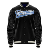 Custom Black Light-Blue Solid Color Varsity Letterman Jacket JA02240617XF009