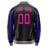 Custom Black Purple Solid Color Varsity Letterman Jacket JA02240617XF011