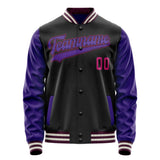 Custom Black Purple Solid Color Varsity Letterman Jacket JA02240617XF011