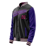 Custom Black Purple Solid Color Varsity Letterman Jacket JA02240617XF011