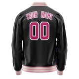 Custom Black Pink Solid Color Varsity Letterman Jacket JA02240617XF014