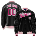 Custom Black Pink Solid Color Varsity Letterman Jacket JA02240617XF014