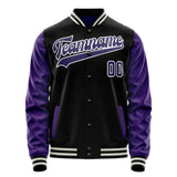 Custom Black Purple Solid Color Varsity Letterman Jacket JA02240617XF016