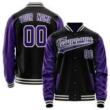 Custom Black Purple Solid Color Varsity Letterman Jacket JA02240617XF016