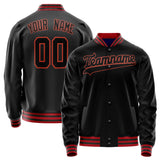 Custom Black Orange Solid Color Varsity Letterman Jacket