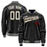 Custom Black Cream Solid Color Varsity Letterman Jacket