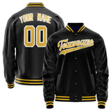 Custom Black Gold Solid Color Varsity Letterman Jacket JA02240617XF020