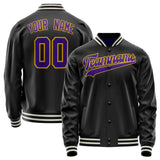 Custom Black Purple Solid Color Varsity Letterman Jacket JA02240617XF024