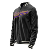 Custom Black Purple Solid Color Varsity Letterman Jacket JA02240617XF024