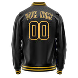 Custom Black Gold Solid Color Varsity Letterman Jacket JA02240617XF025