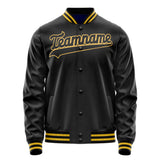 Custom Black Gold Solid Color Varsity Letterman Jacket JA02240617XF025