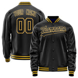 Custom Black Gold Solid Color Varsity Letterman Jacket