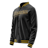 Custom Black Gold Solid Color Varsity Letterman Jacket JA02240617XF025