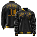 Custom Black Old-Gold Solid Color Varsity Letterman Jacket JA02240617XF027