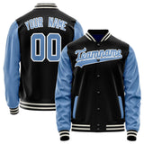 Custom Black Light-Blue Solid Color Varsity Letterman Jacket