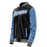 Custom Black Light-Blue Solid Color Varsity Letterman Jacket JA02240617XF030