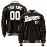 Custom Brown White Solid Color Varsity Letterman Jacket JA02240617XF062