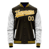 Custom Brown White Solid Color Varsity Letterman Jacket JA02240617XF063