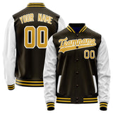 Custom Brown White Solid Color Varsity Letterman Jacket JA02240617XF063