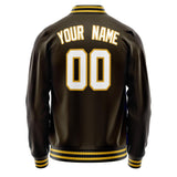 Custom Brown White Solid Color Varsity Letterman Jacket JA02240617XF064