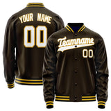 Custom Brown White Solid Color Varsity Letterman Jacket JA02240617XF064