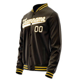 Custom Brown White Solid Color Varsity Letterman Jacket JA02240617XF064