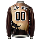 Custom Brown Black Wolf Fullmoon Party 3D Varsity Letterman Jacket JA02240617XF066