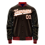 Custom Brown White Solid Color Varsity Letterman Jacket JA02240617XF067