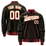 Custom Brown White Solid Color Varsity Letterman Jacket JA02240617XF067