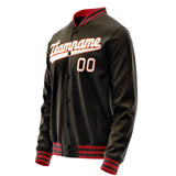 Custom Brown White Solid Color Varsity Letterman Jacket JA02240617XF067