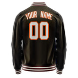 Custom Brown Gray Solid Color Varsity Letterman Jacket JA02240617XF068