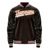 Custom Brown Gray Solid Color Varsity Letterman Jacket JA02240617XF068