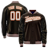 Custom Brown Gray Solid Color Varsity Letterman Jacket JA02240617XF068