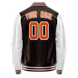 Custom Brown White Solid Color Varsity Letterman Jacket JA02240617XF069