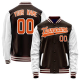 Custom Brown White Solid Color Varsity Letterman Jacket JA02240617XF069