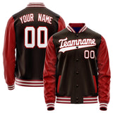 Custom Brown Crimson Solid Color Varsity Letterman Jacket JA02240617XF070